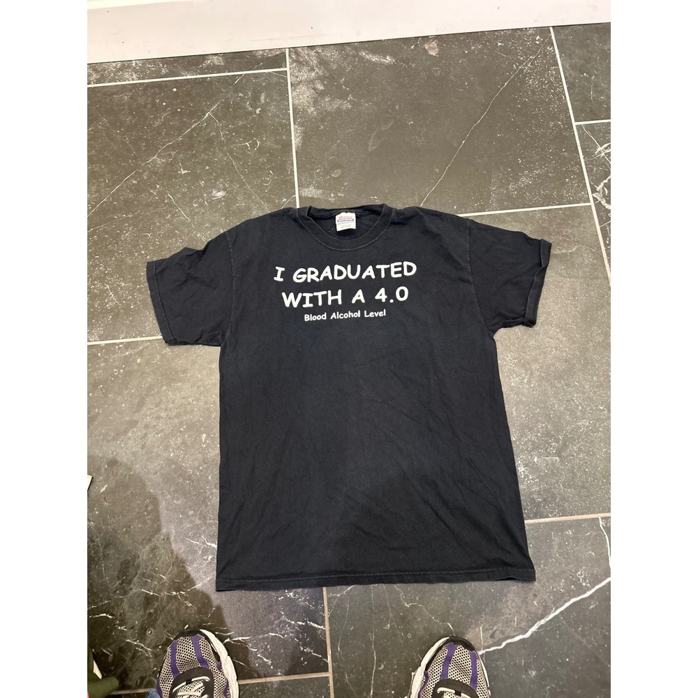 Hanes Heavyweight Mens Graphic T-Shirt Black I Graduated With A 4.0 Humor Large